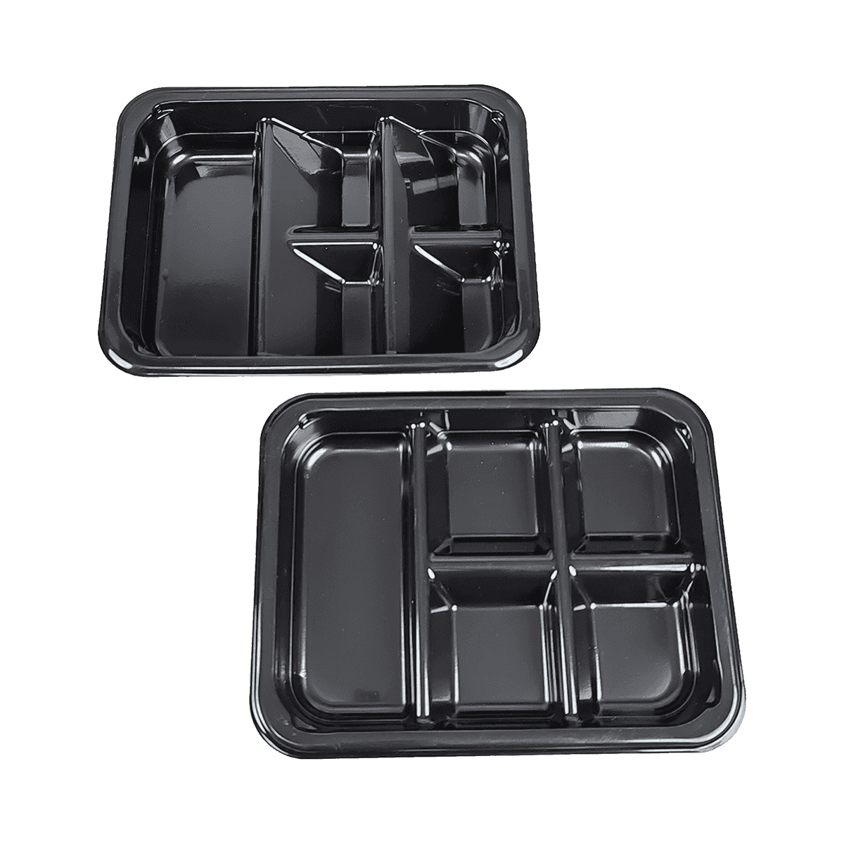 ZK-CPET-016 Contenedores de embalaje CPET negros de embalaje retráctil desechable de 5 compartimentos