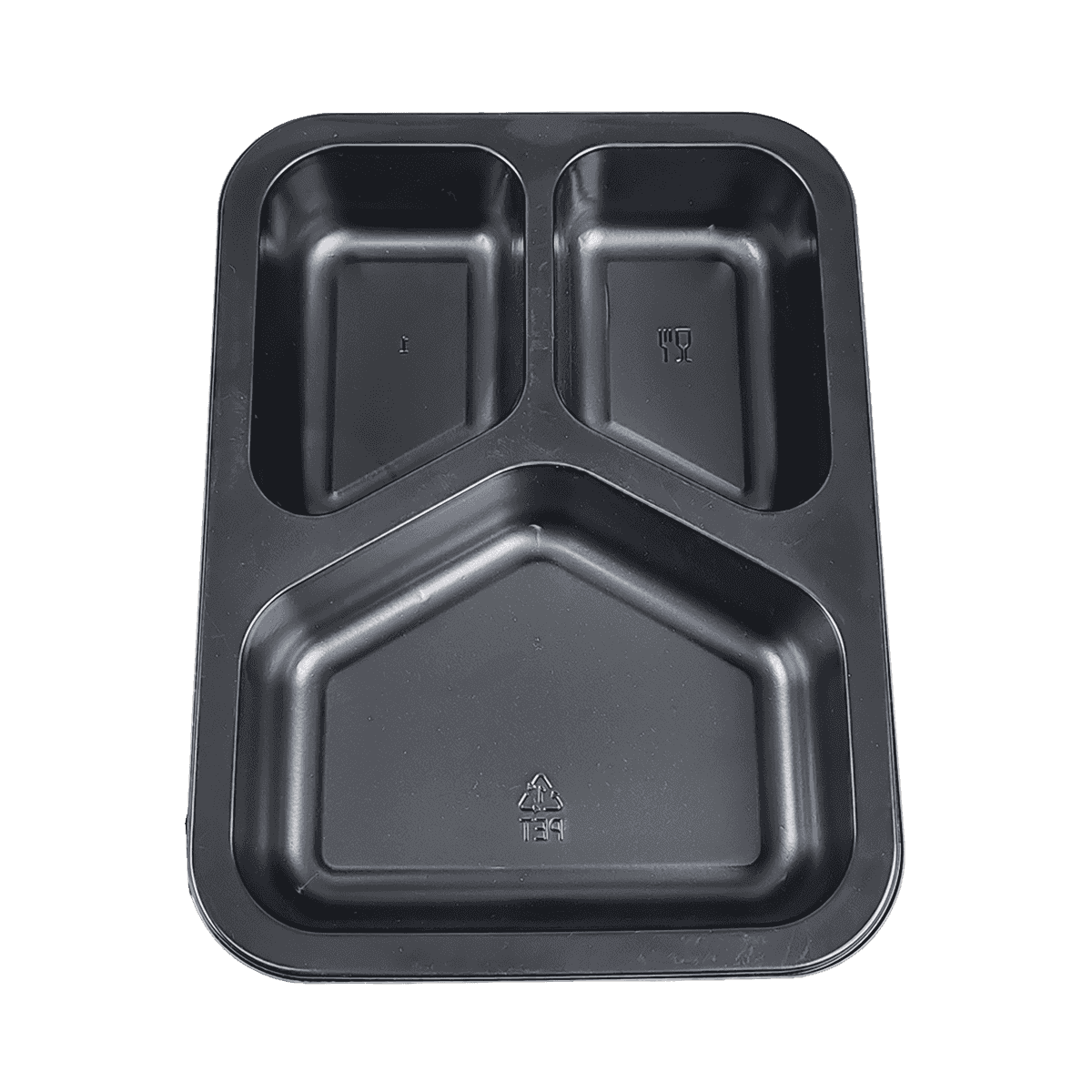 ZK-CPET-018 Contenedores de embalaje CPET desechables apilables de 3 compartimentos para congeladores negros